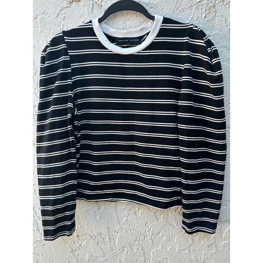 English Factory Puff Shoulder Striped Long Sleeve Top Women Medium‎